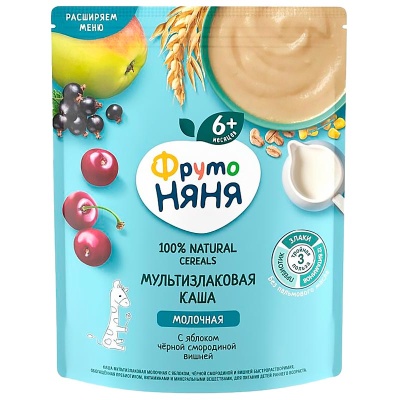 Каша молочная мультизлаковая с яблоком смородиной вишней 200 г от 6 месяцев ФрутоНяня 93846 1